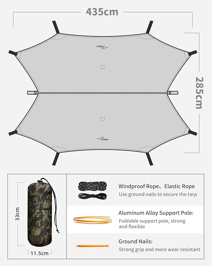 Camping Tent Tarp Waterproof, Ultralight Hammock Rain Fly, Portable Rain Tarp Canopy with Doors, Multifunctional Bushcraft Tarp for Outdoor Backpacking Hiking, UV Protection
