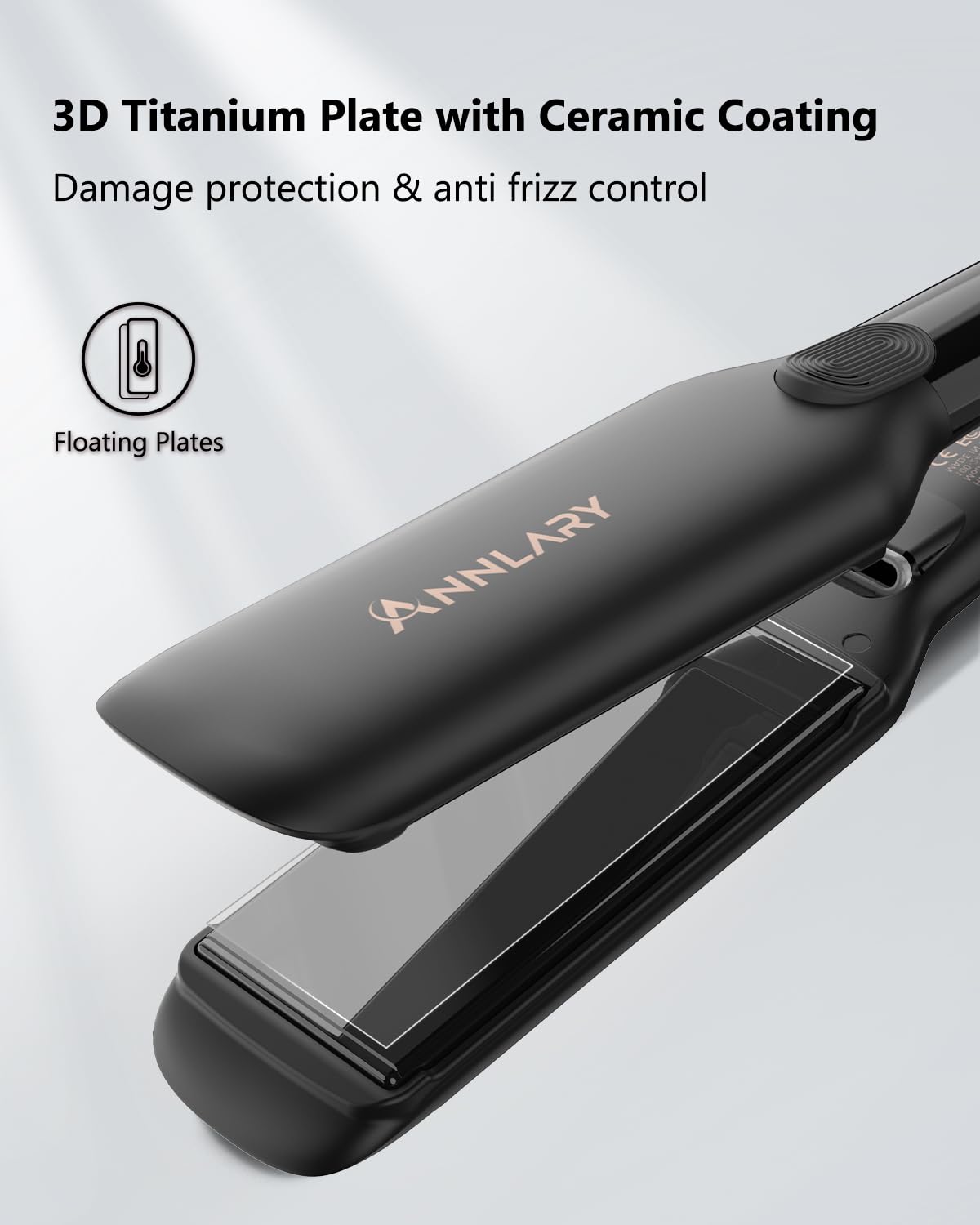 Annlary 1.75 Inch Hair Straightener, Professional Titanium Plate with Ceramic Coating Ionic Dual Voltage Flat Iron with Anti-Iron Silicone for Less Frizz, Shinier & Smoother Hair