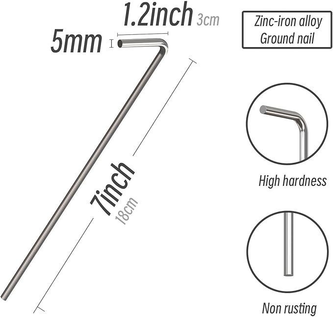 18 Pack Tent Stakes Pegs, 7’’ Metal Garden Stakes Spike, Tent Camping Pegs for Gardening & Canopies, Outdoor Christmas Decorations