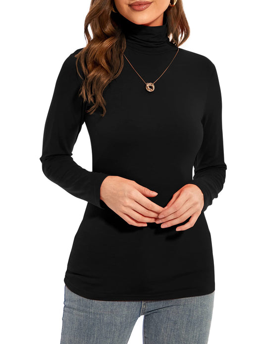 Anyeager Black Turtleneck for Women Dark Academia Clothing Turtle Neck Long Sleeves for Women Thermal Shirts for Women Medium