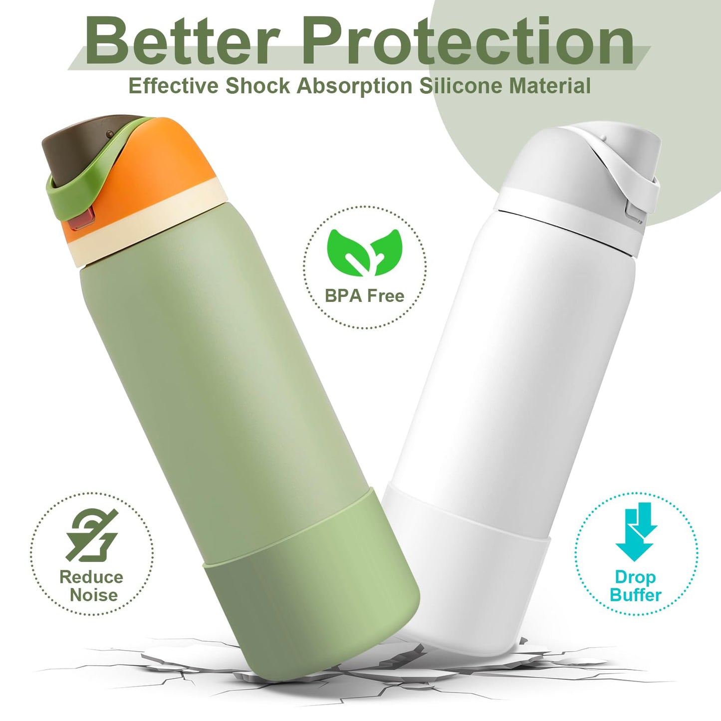 Alwenid 2PCS Silicone Water Bottle Boot for Owala 40 Oz, Anti-Slip Protective Sleeve Bottom Bumper Protector for FreeSip, Twist, and Flip Stainless Steel Water Bottles (Mint+Clear)