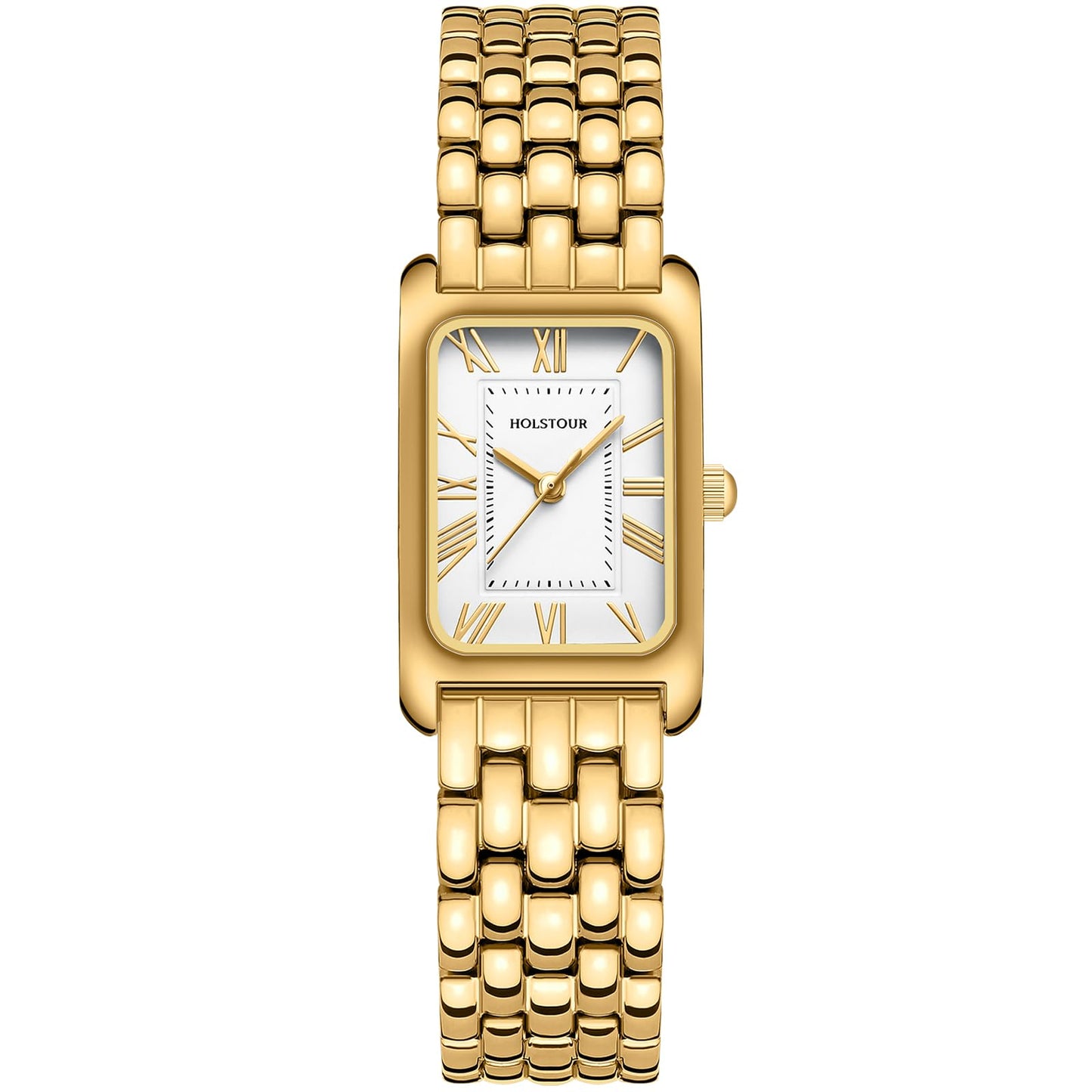 HOLSTOUR Watches for Women Vintage Bracelet White Roman Dial Rectangular Case Gold Watch Waterproof with Tools
