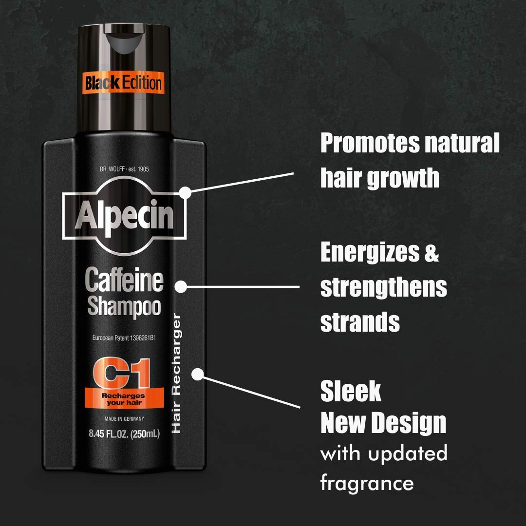 Alpecin Caffeine Shampoo C1 Black Edition with Bold Fragrance 8.45 oz I Hair Performance Enhancer Promotes Natural Hair Growth and Thickness I Energizes Scalp