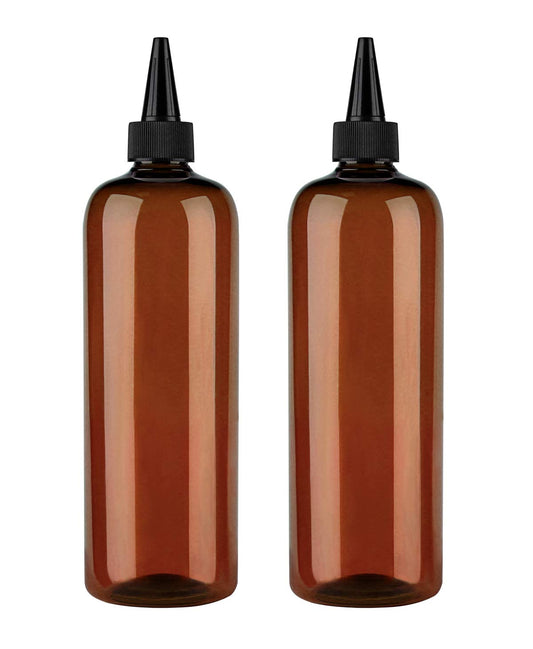 Sdoot Amber Squeeze Hair Color Applicator Bottle 16 Ounce for Hair, PET Plastic Refillable With Twist Top Cap - 2 Pack, Brown