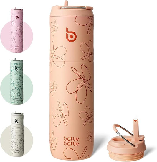 BOTTLE BOTTLE Insulated Water Bottle 24oz with Straw Lid and Handle for Sports Travel Gym Stainless Steel Water Bottles Double-Wall Vacuum Metal Thermos Bottles Leak Proof BPA-Free