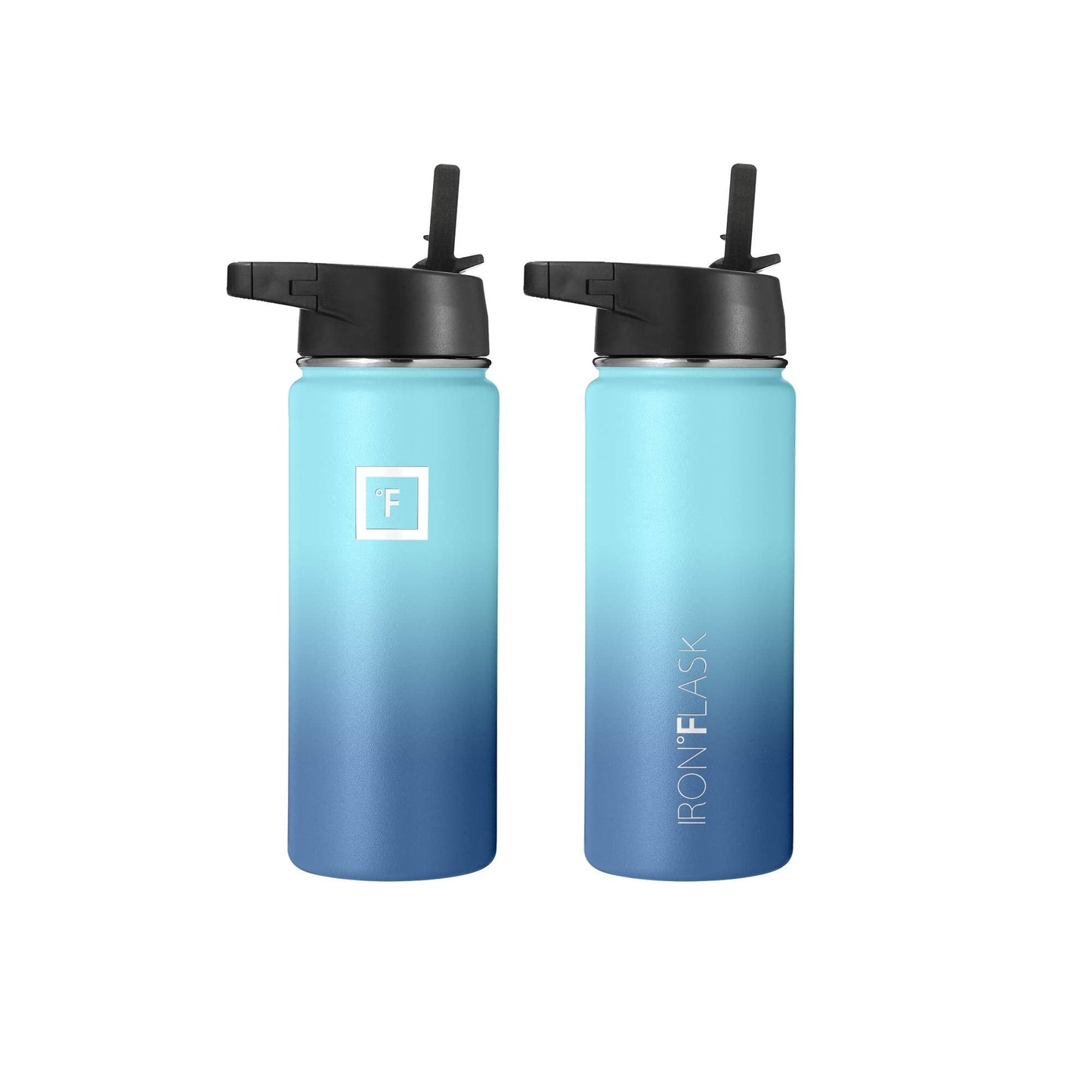 IRON °FLASK Camping & Hiking Hydration Flask, Wide Mouth, 3 Straw Lids, Stainless Steel Outdoor Water Bottle, Double Walled, Insulated Thermos, Metal Canteen - Blue Waves, 18 Oz