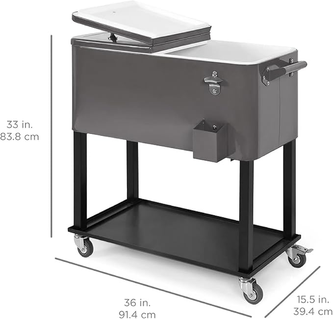 Best Choice Products 80-Quart Outdoor Steel Rolling Cooler Cart w/Ice Chest, Bottle Opener, Catch Tray, Drain Plug, Locking Wheels