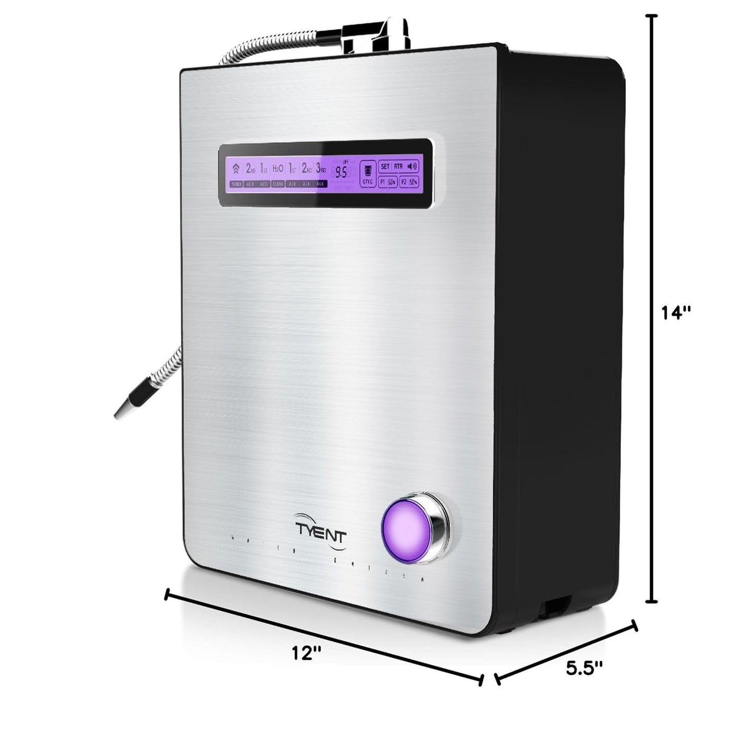 Tyent - Edge-9 Water Ionizer - Dual Filtration System - Hydrogen Enhanced Water Purification - Adjustable pH Settings with Turbo Mode - Touchscreen Interface & Auto-Flow Stop - Advanced Filtration