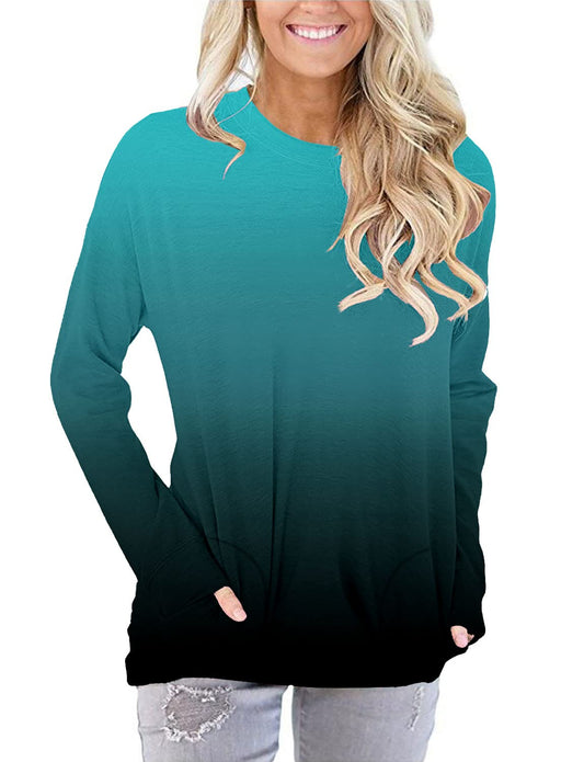 Angerella Color Block Tie Dye Sweatshirts for Women Long Sleeve Crew Neck Plus Size Plain Fashion Casual Tops BlueBlack 3XL