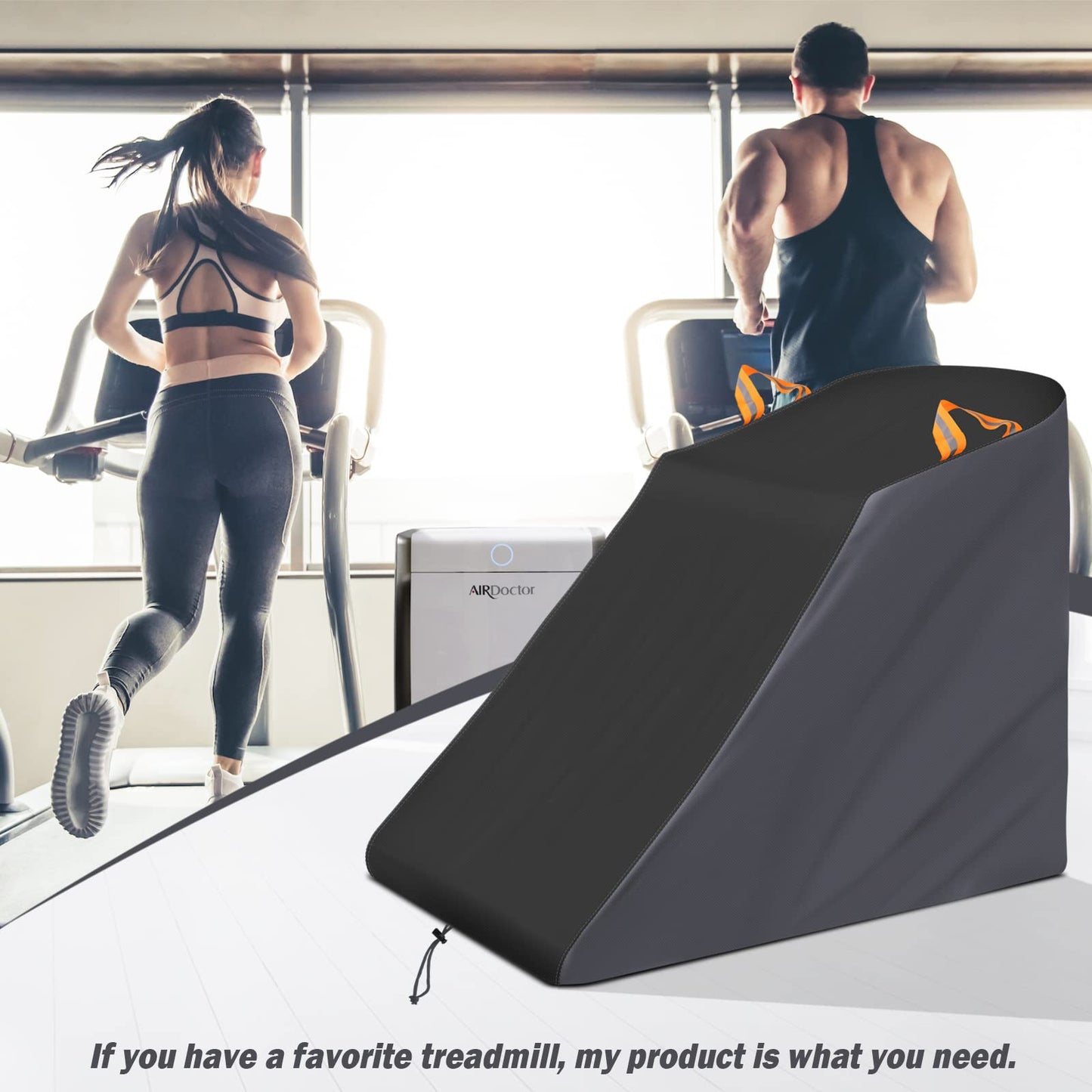 XYZCTEM Treadmill Cover Waterproof Dustproof Running Machine Cover Exercise Workout Equipment Protective with Windproof Drawstring and Air Vents for Home Gym Indoor Outdoor(Black & Grey)