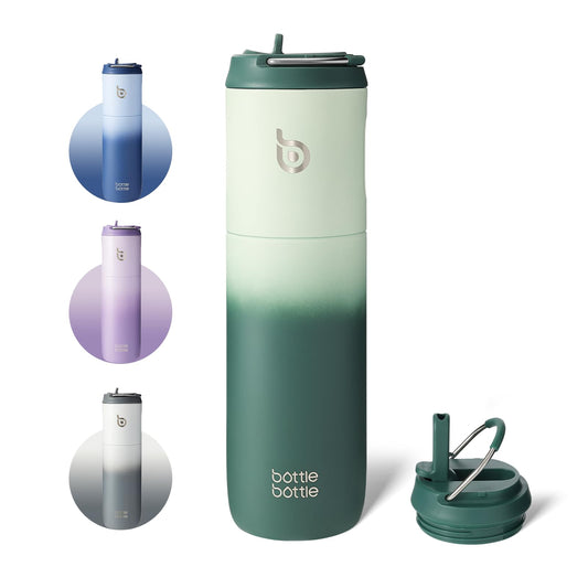 BOTTLE BOTTLE Insulated Water Bottle 24oz with Straw Lid and Handle for Sports Travel Gym Stainless Steel Water Bottles Double-Wall Vacuum Metal Thermos Bottles Leak Proof BPA-Free (green gradient)