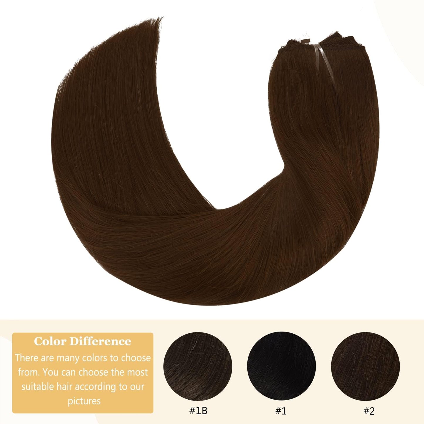 Anrosa Fish Line Hair Extensions Real Human Hair Chocolate Brown Color 4 Hidden Wire Hair Extensions Headband Adjustable Size Removable Secure Secret Extensions Human Hair 14 Inch 75g
