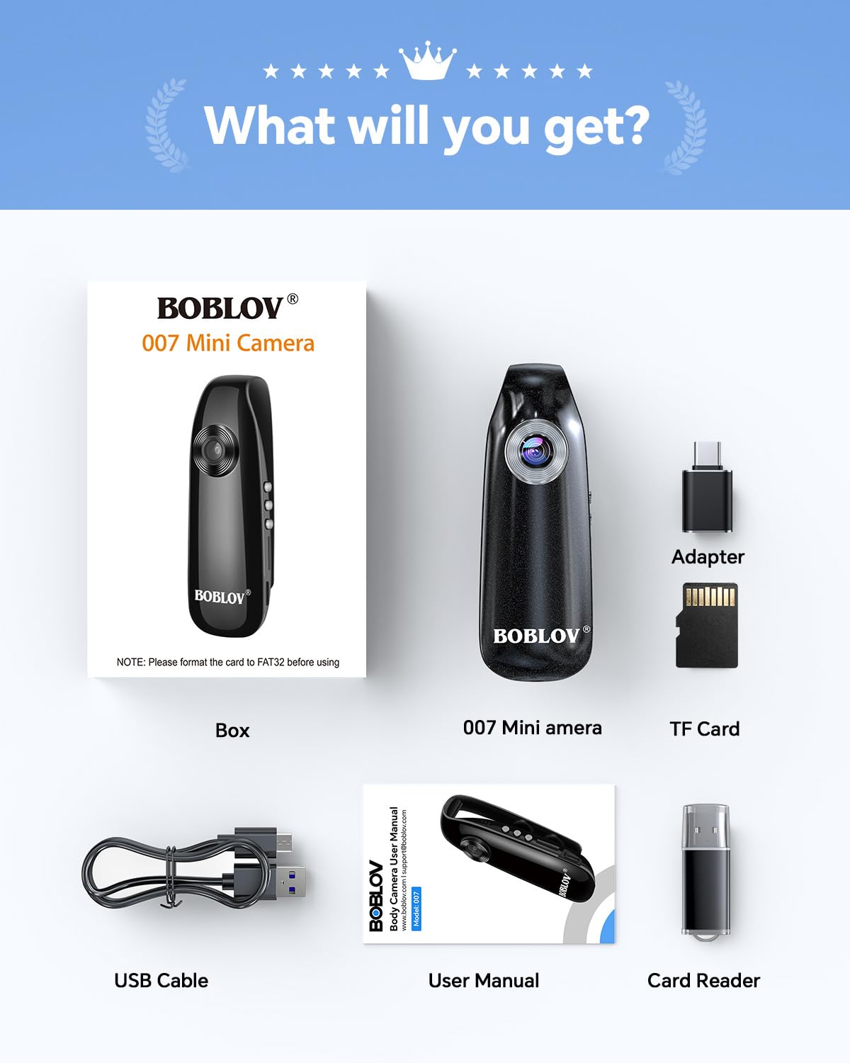 BOBLOV Mini Body Camera with Video: 64GB 007 Pocket Tiny Body Cams with Back Clip,1080P Small Wearable Camera with Audio Recording -User Friendly for Bike/Pet/Home/Proof