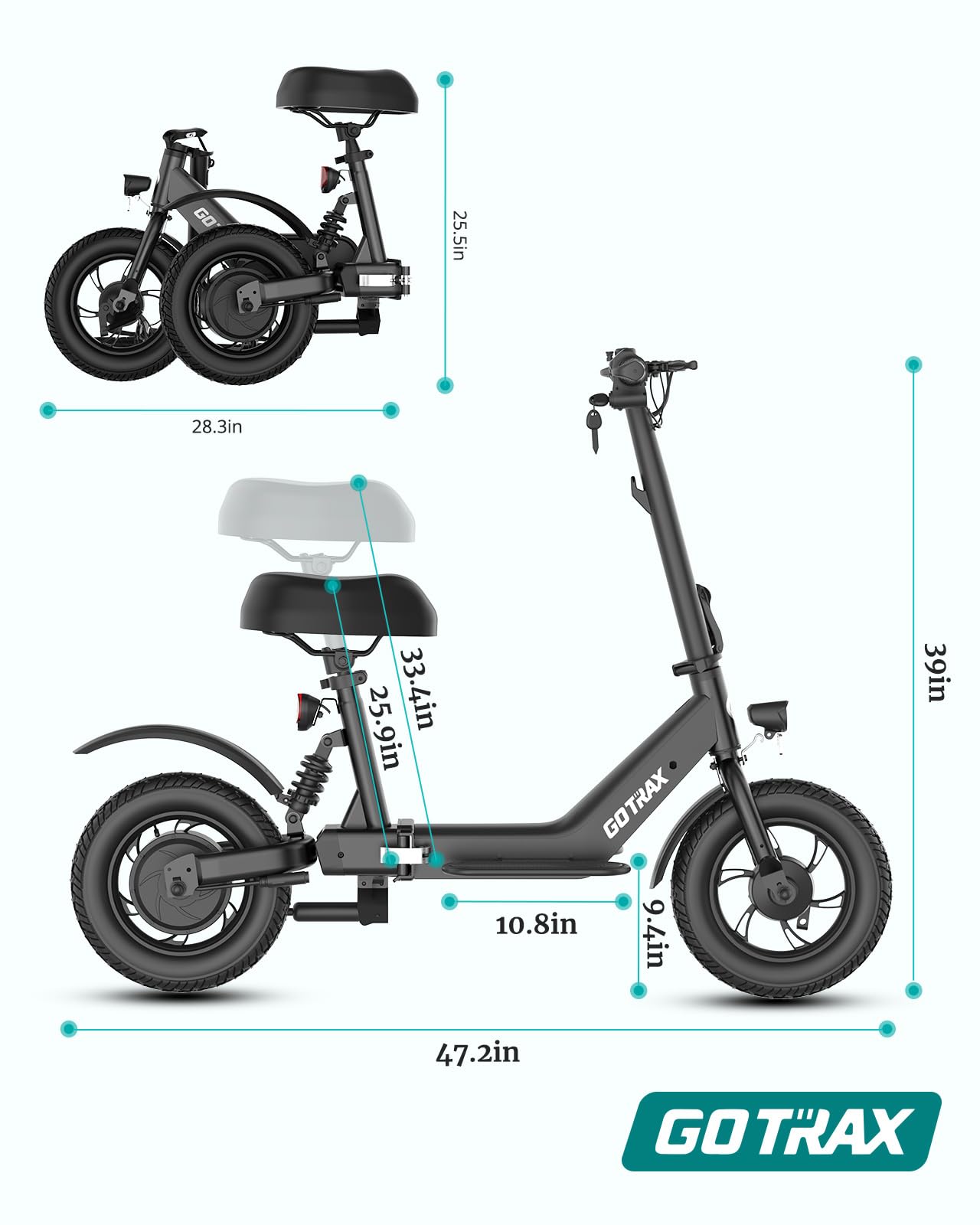 Gotrax A3 Electric Scooter with Seat for Adults, 350W Motor, 15.5MPH Top Speed, Max 9.5 Miles Range, 12" Pneumatic Tire and Height Adujustable Seat, Lightweight and Foldable for Commuting (White)