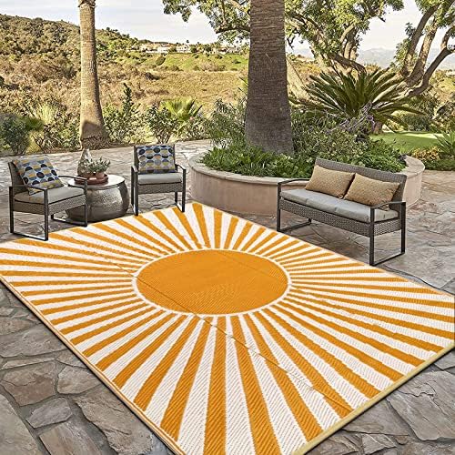 Anidaroel Outdoor Area Rug for Patio Clearance 6X9ft Waterproof, Reversible Plastic Straw Rug Outside Rug, Stain & UV Resistant RV Mat for Camping, Porch, Balcony, Pool Deck, Backyard(Orange,6‘x9')