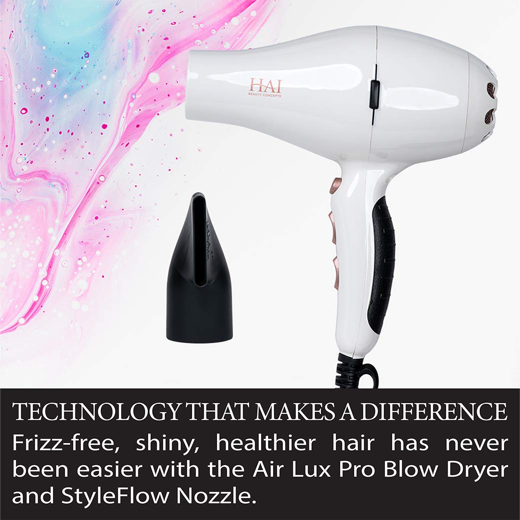 Air Lux Hair Dryer with Styleflow Nozzle by HAI - Professional Lightweight Ergonomic Blow Dryer with Patented Styleflow Nozzle for Styling Comfort