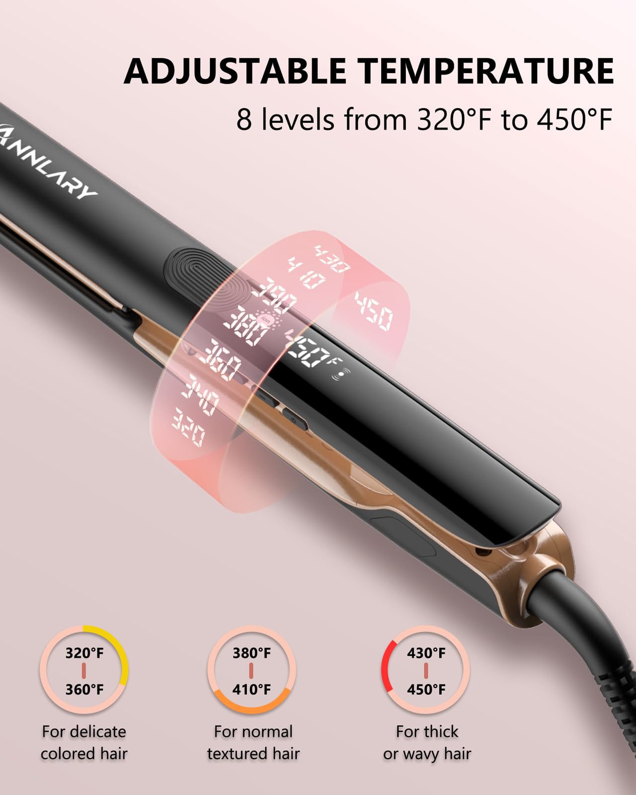 Annlary Hair Straightener, 1 Inch Flat Iron Hair Straightener and Curler 2 in 1, Professional Ionic Titanium Dual Voltage Flat Iron with Anti-Iron Silicone for Less Frizz, Shinier & Smoother Hair