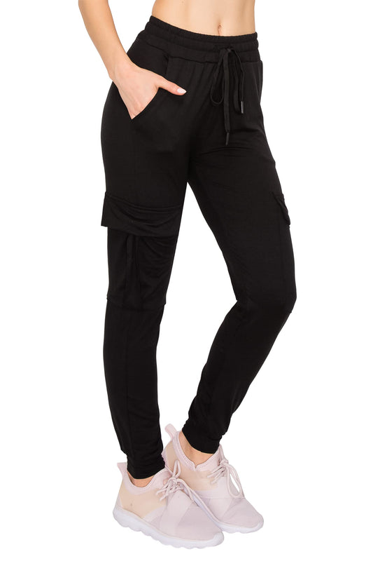 ALWAYS Fleece Cargo Jogger for Women - Soft Cozy Casual Warm Lounge Winter Sweatpants with Pockets Black M