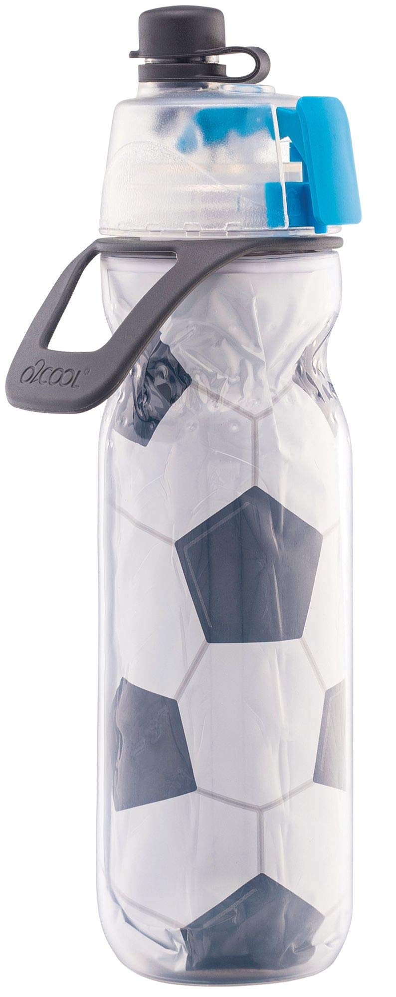 O2COOL Mist 'N Sip Misting Water Bottle 2-in-1 Mist And Sip Function With No Leak Pull Top Spout Sports Water Bottle Reusable Water Bottle - 20 oz (2 Pack Soccer)