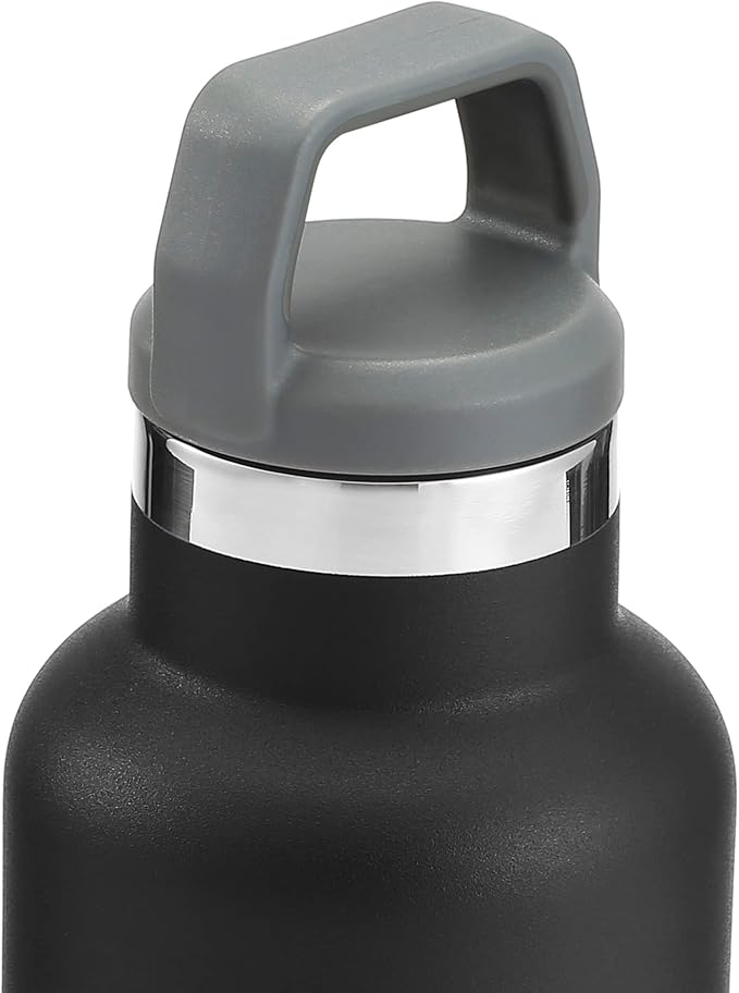STOVER Insulated Water Bottle, 16oz Stainless Steel Double Wall Vacuum Wide Mouth Leakproof Twist Lid, Ideal for Sports, Travel & Daily Use (Black)