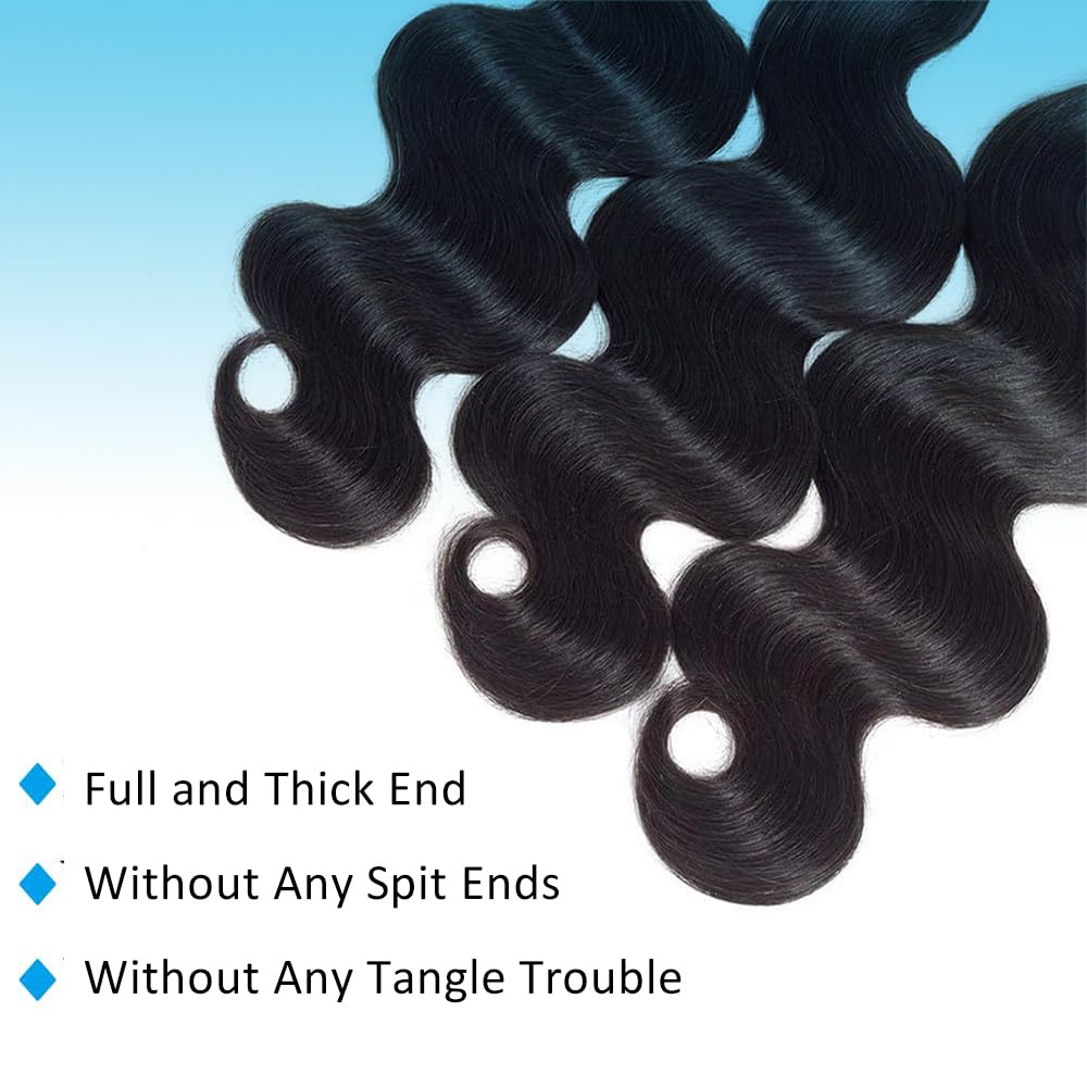 AnJudyReid Brazilian Human Hair Bundles 20 22 24 Inch Body Wave Bundles Human Hair 12A 100% Unprocessed Virgin Hair Weave 3 Bundles Deals Human Hair Natural Black Color