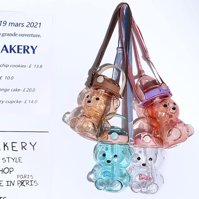 Vctitil Large Capacity Straw Water Cup Cute Bear Belly Cup Outdoor Sports Bottle 1000ml Plastic Water Cup(purple)