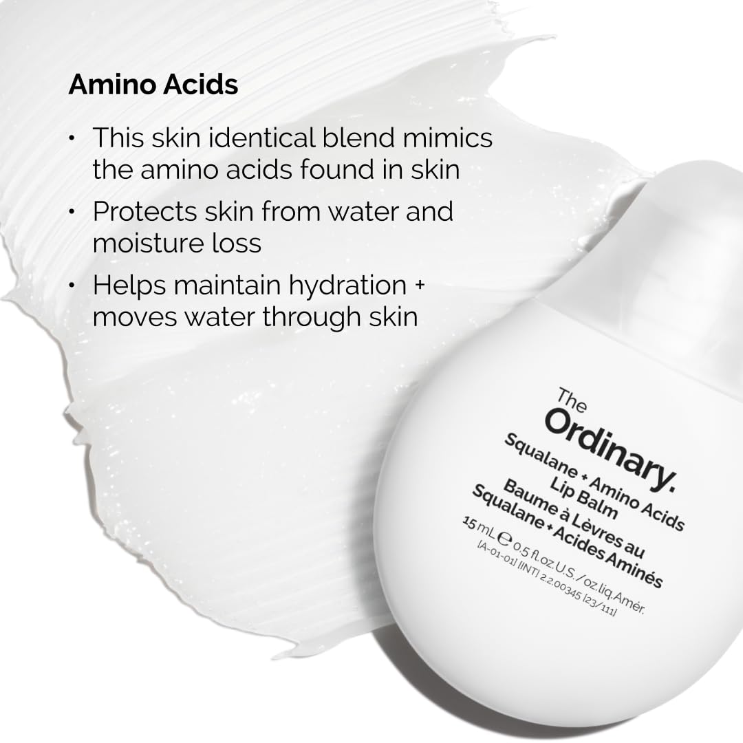 The Ordinary Squalane + Amino Acids Hydrating Lip Balm, for Lips, Elbows, and Cuticles, 0.5 Fl Oz