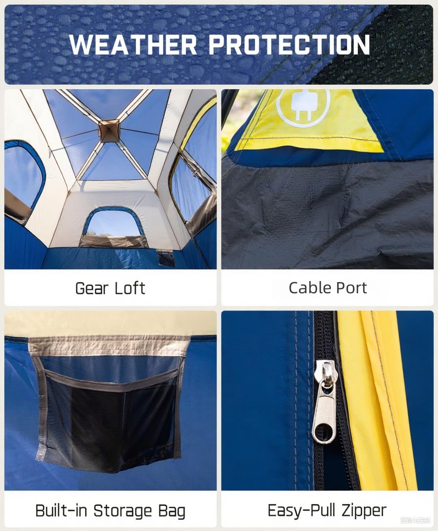 FanttikOutdoor Zeta C8 Pro Camping Tent 8 Person Instant Cabin Tent Setup in 60 Seconds with Rainfly & Windproof Portable with Carry Bag for Family Camping & Hiking, Upgraded Ventilation, Navy Blue