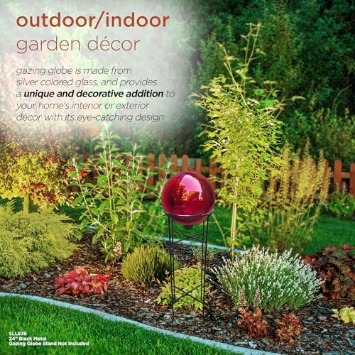 Alpine Corporation 10" Diameter Indoor Outdoor Glass Gazing Globe Yard Decor, Red