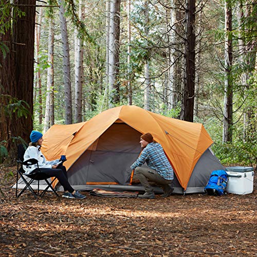 Amazon Basics 8-Person Camping Tent, 3-Season Dome Design with Rainfly, Orange/Grey