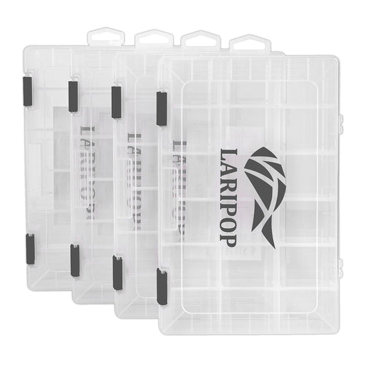 LARIPOP Fishing Tackle Box Set with Adjustable Dividers, Transparent Organizer Tray, Plastic Tool Box, Bait Separator -Angler's equipment lure box - 2 Packs /4 Packs Tackle Trays - Parts Box