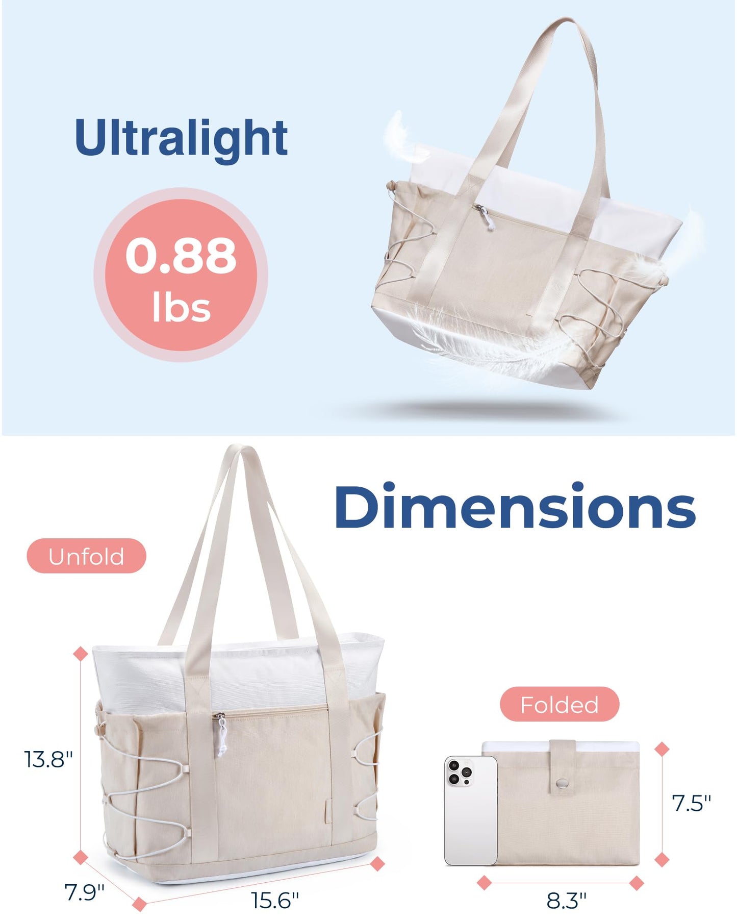 BAGSMART Tote Bag for Women, Foldable Tote Bag With Zipper Large Handbags Shoulder Bag Commuter bag for Travel/Work/Sport, Green