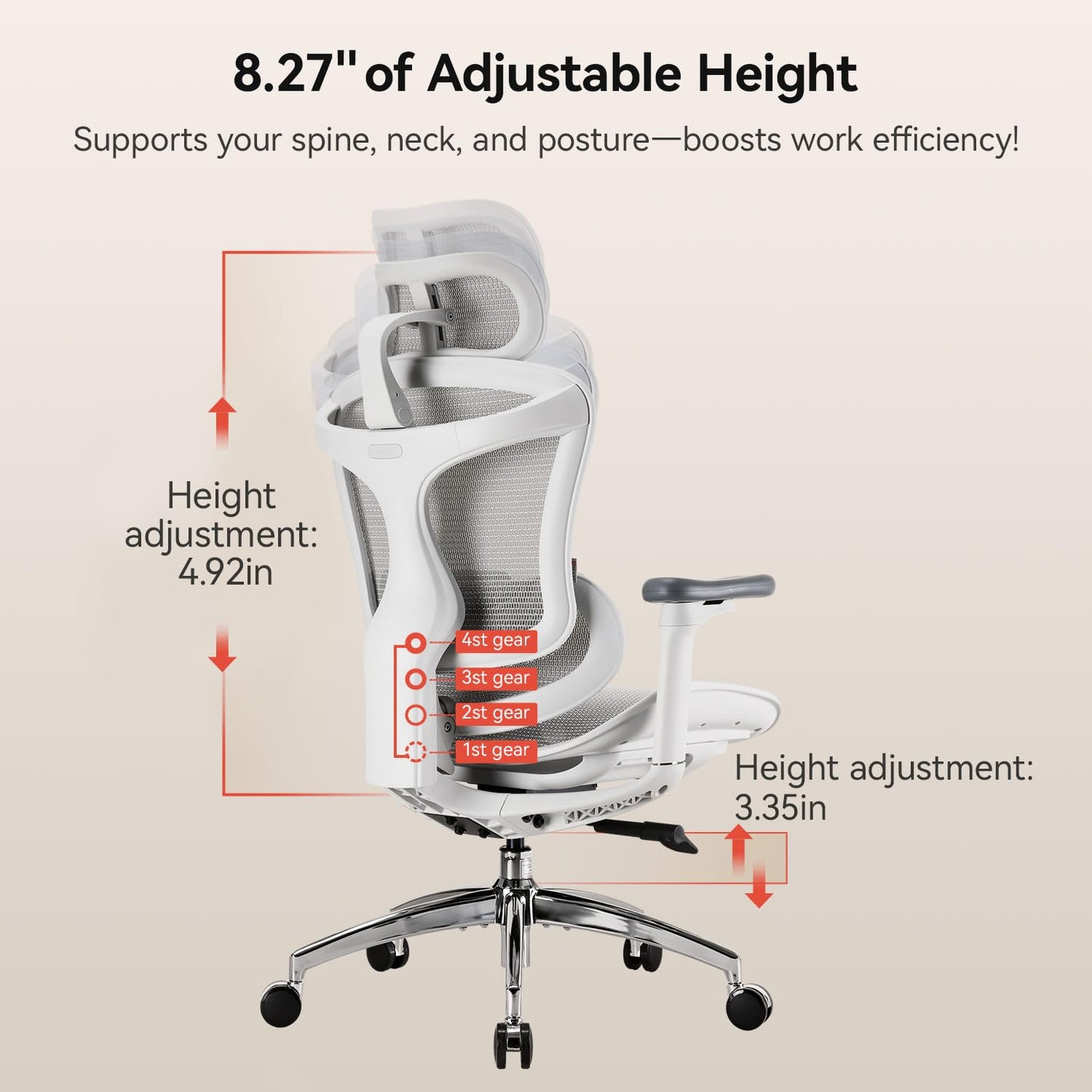 SIHOO Doro C300 Ergonomic Office Chair with 3D Armrests, Dynamic Lumbar Support, and Seat Depth Adjustment for Home Office (Grey)