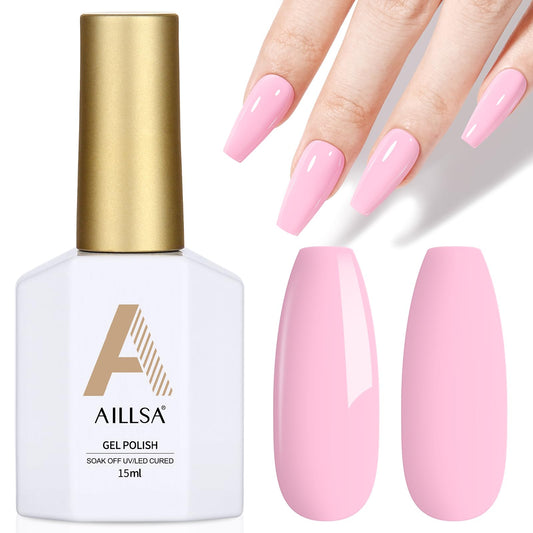 AILLSA Light Baby Pink Gel Nail Polish Pastel Macaron Gel Polish Bright Spring Summer Colors Cotton Candy Gel Soak Off U V for French Nail Manicure Salon DIY Holiday Gifts 0.5 Fl Oz GB81
