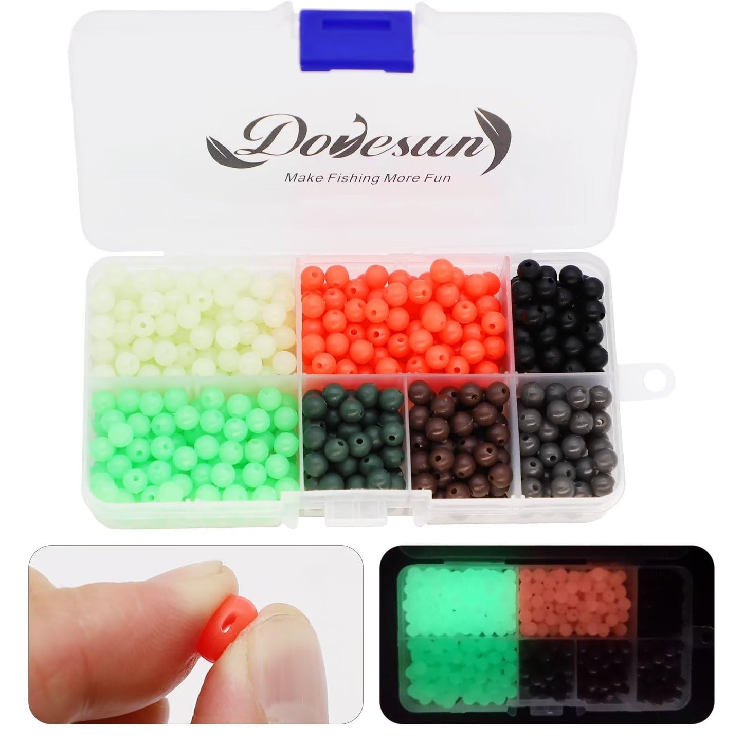 Dovesun Soft Rubber Fishing Beads Fishing Accessories Fishing Bait Eggs 7 Colors Round Fishing Beads with Fishing Tackle-Box 0.19in(1000pcs)
