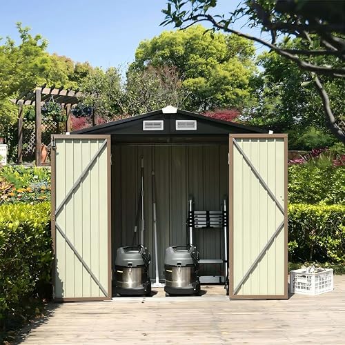 GVDV 5.9x3.8 FT Outdoor Metal Storage Shed, Durable Garden Shed with Updated Frame Structure for Backyard, Patio, Tool Storage, All-Weather Shelter for Bike, Gardening Tools, Equipment, Pet