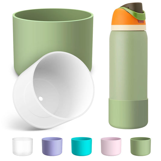 Alwenid 2PCS Silicone Water Bottle Boot for Owala 40 Oz, Anti-Slip Protective Sleeve Bottom Bumper Protector for FreeSip, Twist, and Flip Stainless Steel Water Bottles (Mint+Clear)