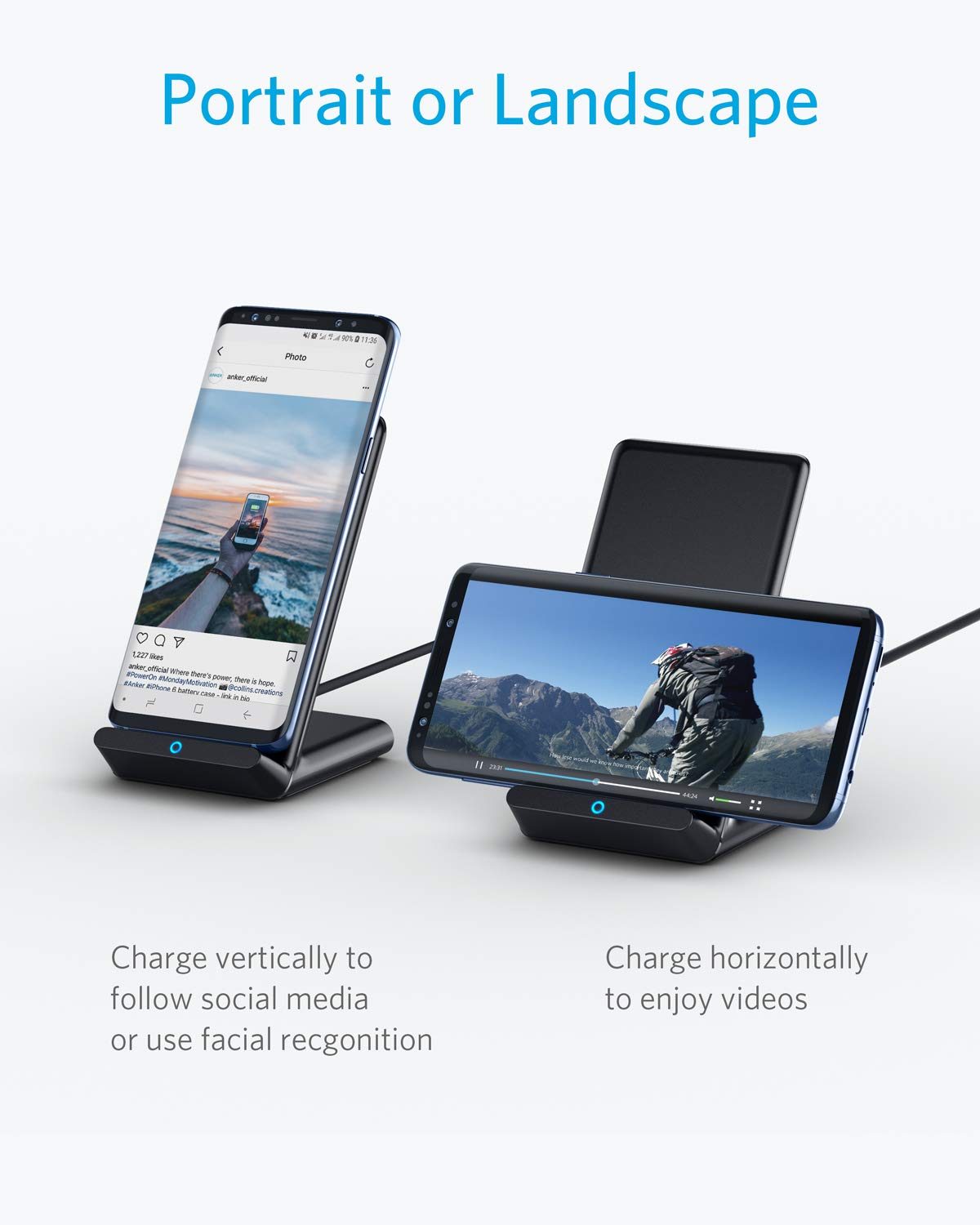 Anker 2 Pack 313 Wireless Charger (Stand), Qi-Certified for iPhone 16/16 Pro/16 Pro Max/15/14/13, 10W Fast-Charging Galaxy S23 S22 S21(No AC Adapter)