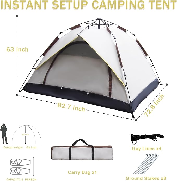 1/2/3 Person Camping Tent, Instant Pop Up Tents for Camping, Waterproof Windproof Family Tents, Easy Set Up Tent, Portable Dome Tent for Camping Hiking Backpacking Traveling