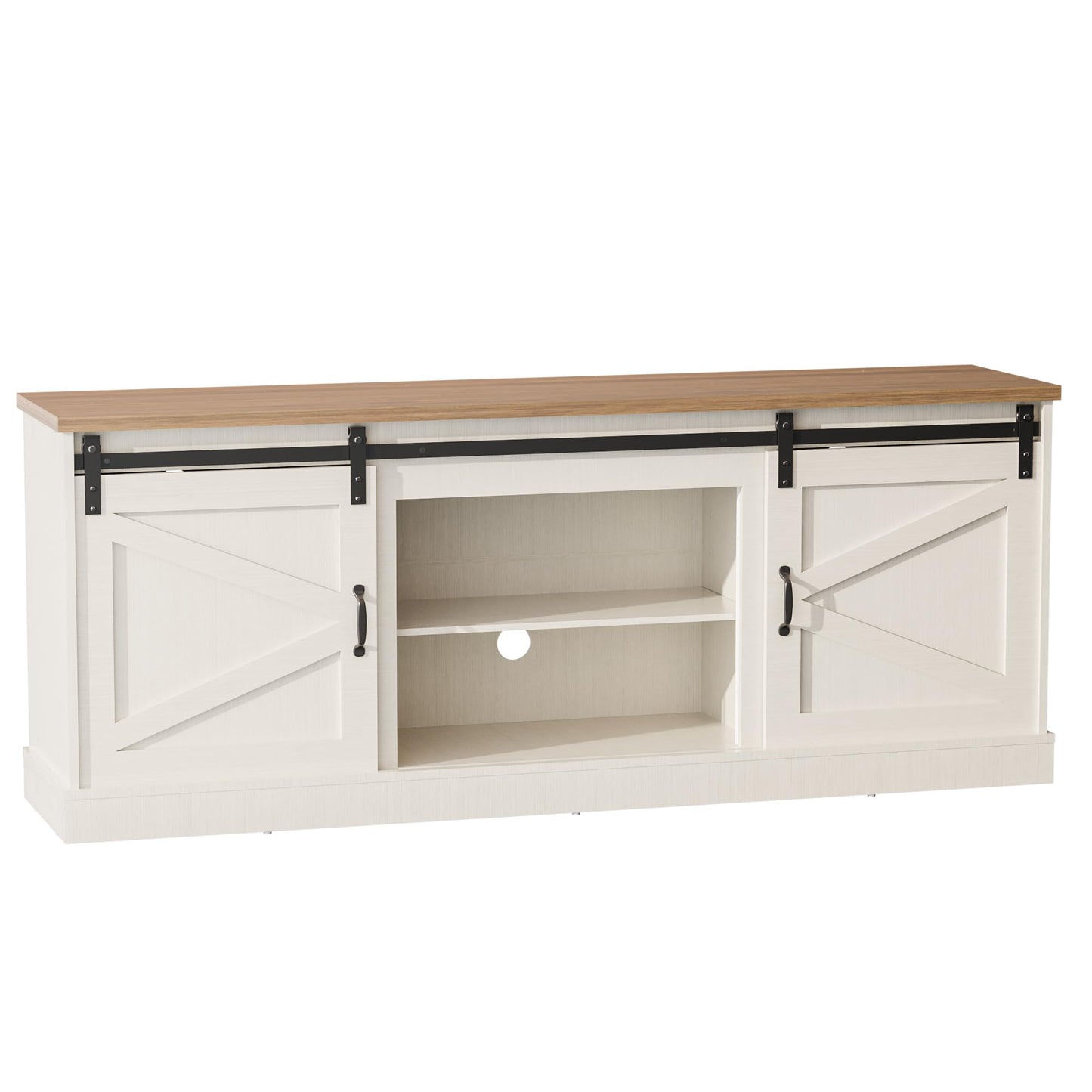 ALAULM Farmhouse TV Stand up to 70/80" TV, Entertainment Center w/Sliding Barn Doors & Storage Cabinets,67" Rustic TV Console with Adjustable Shelf for Living Room,White