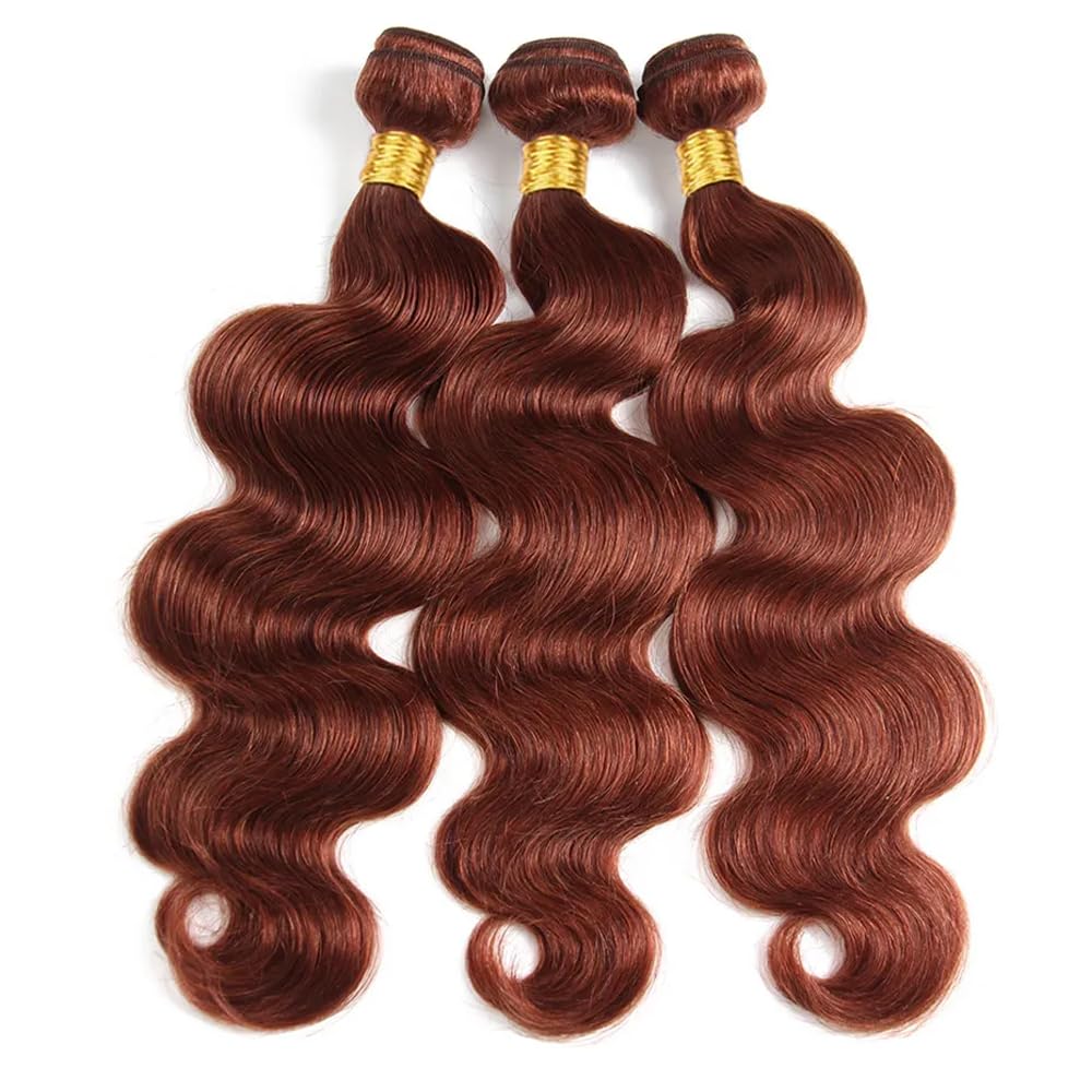 Copper Red Body Wave Bundles Human Hair Color 33 Bundles Human Hair Reddish Borwn Body Wave Bundles Double Weft Brazilian Human Hair Bundles Silky and Soft for Black Women 26 26 26 Inch