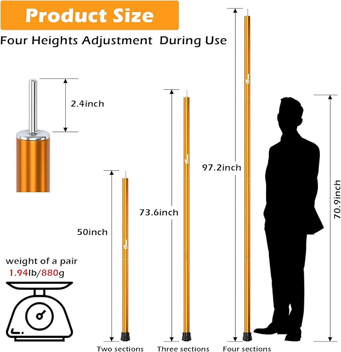 Odoland Adjustable Tarp Poles, Telescoping Aluminum Tent Poles Set of 2, Collapsible Lightweight Poles for Camping, Backpacking and Awnings