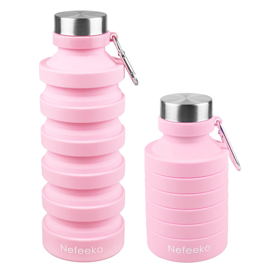 Nefeeko Collapsible Water Bottle, Reuseable BPA Free Silicone Foldable Water Bottles for Travel Gym Camping Hiking, Portable Leak Proof Sports Water Bottle with Carabiner