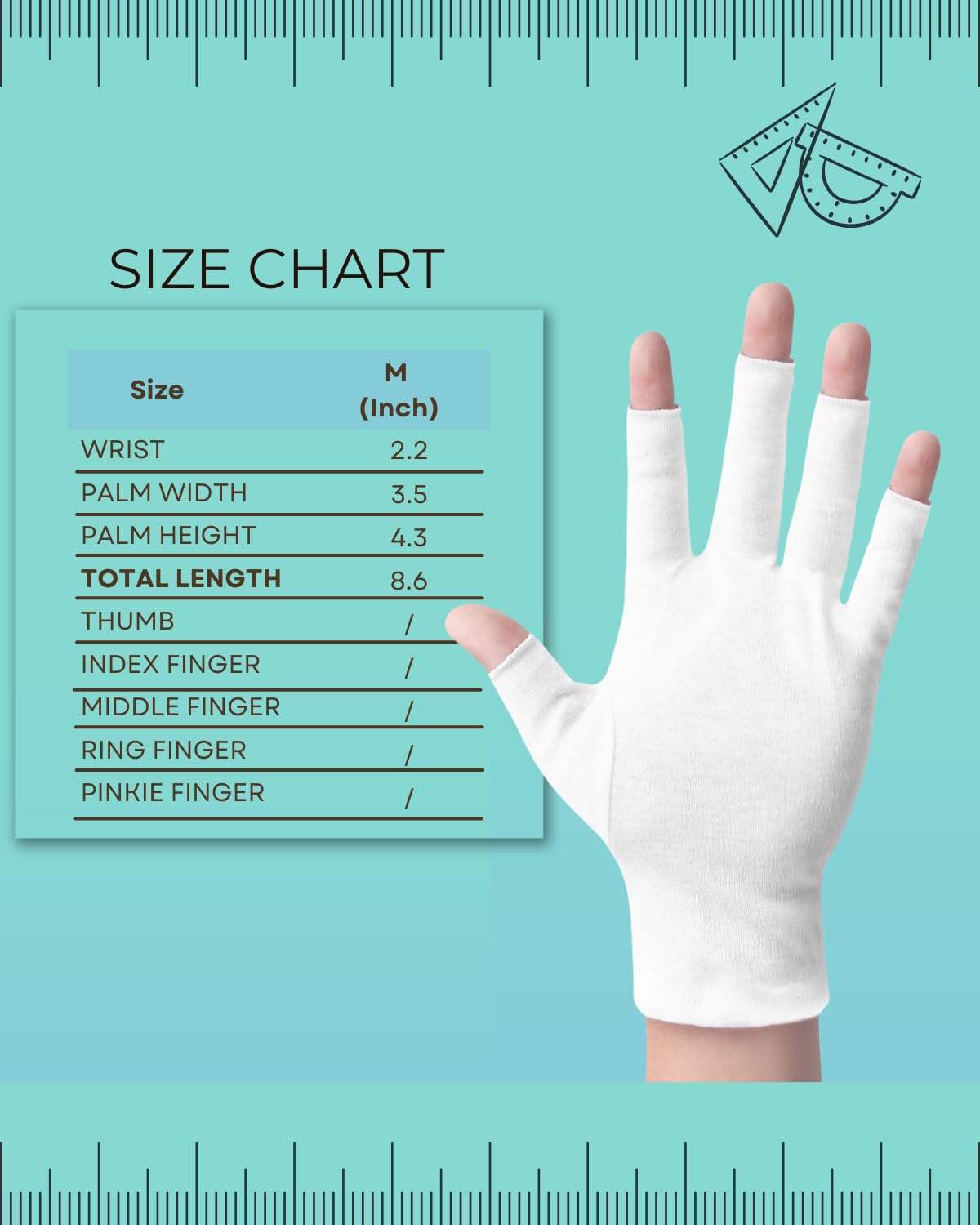 ANSMIO Cotton Gloves - 2 Pairs Touchscreen, Cut 5 Fingertips, White, Moisturizing Night Gloves, 100% Cotton, Size M