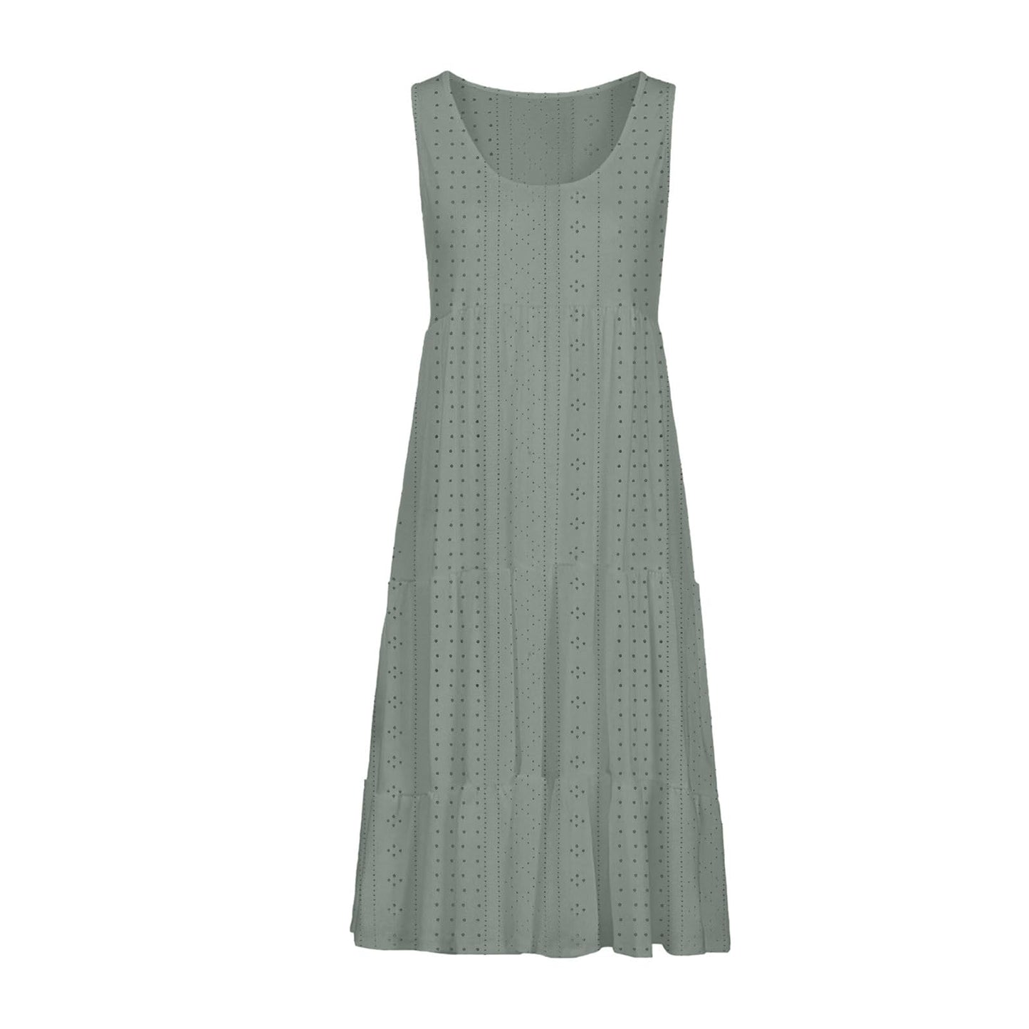 Anjikang clearance items for women Summer Dresses for Women 𝟮𝟬𝟮𝟰 Sleeveless Beach Tank Dresses Tiered Ruffle Swing Dress Casual Solid Color Dresses, Large