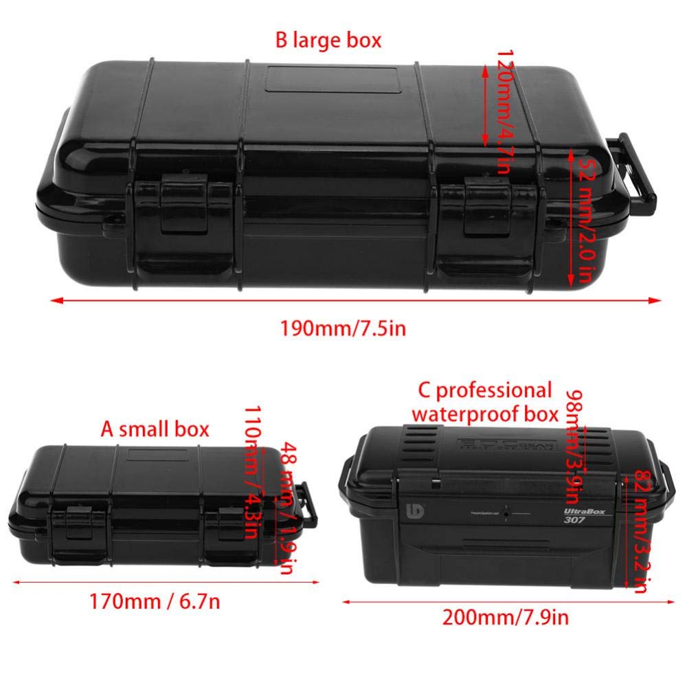 Tbest Small Waterproof Container,Outdoor Waterproof Shockproof Airtight Survival Box Storage Container Case Carry Box Black Dry Storage Box for Fishing Cam Hiking Outdoor Activities(A)