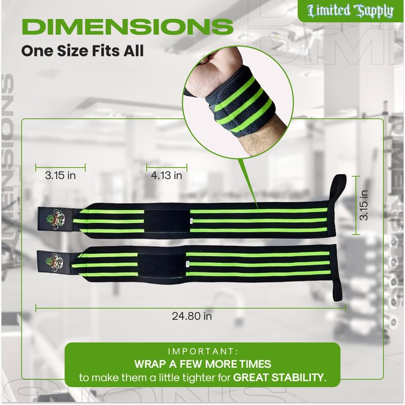 Anime Wrist Wraps Lifting Straps 24" for Men and Women - 1 Pair Each, Gym Accessories Support Weightlifting, Powerlifting, Strength Training, and Improve Workout, Black Green Dzbsyan