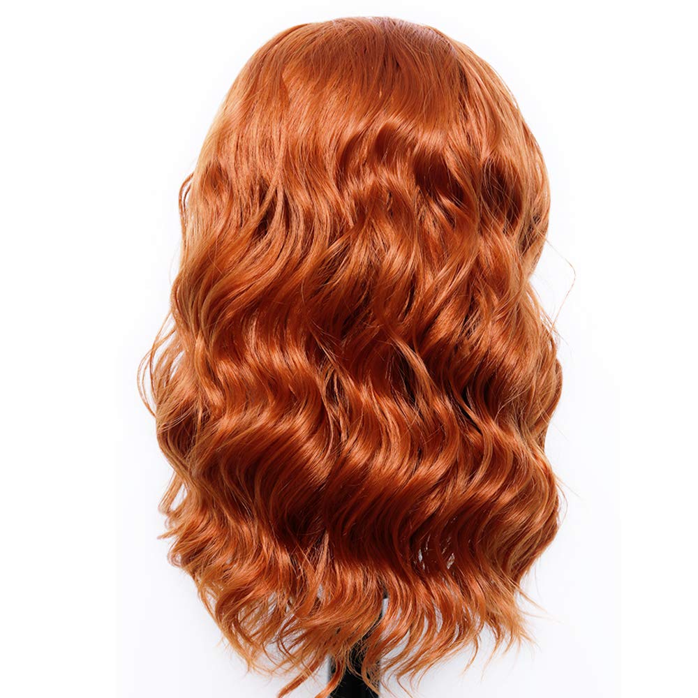 ANDRIA 13X4 HD Lace Front Wigs Pre-Plucked Hairline 16 Inches Body Wave Ginger Orange Glueless Lace Frontal Wigs with Baby Hair Short Bob Wig 200% Density Loose Wave Short Curly Lace Closure Wig