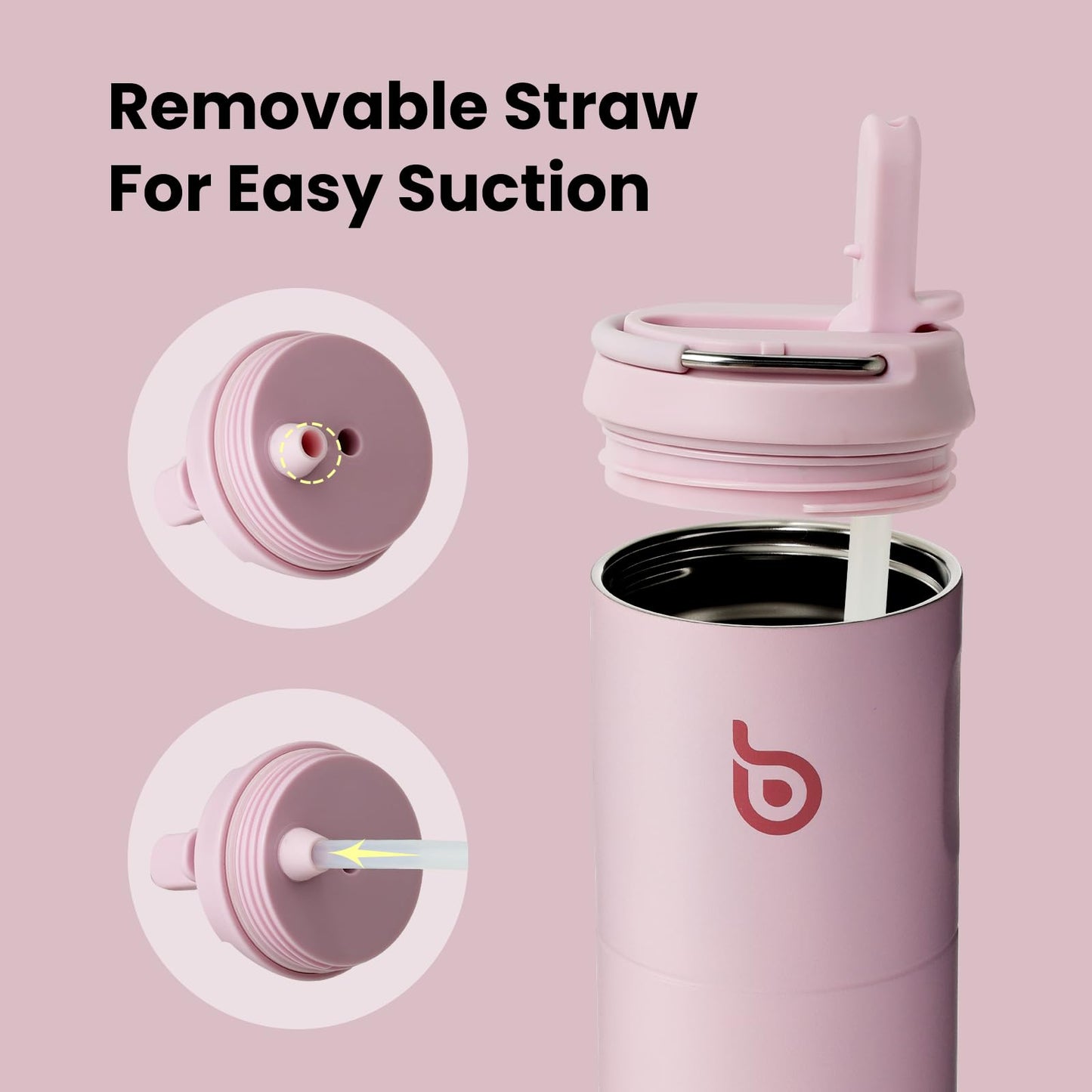 BOTTLE BOTTLE Insulated Water Bottle 24oz with Straw Lid and Handle for Sports Travel Gym Stainless Steel Water Bottles Double-Wall Vacuum Metal Thermos Bottles Leak Proof BPA-Free (Light Pink)