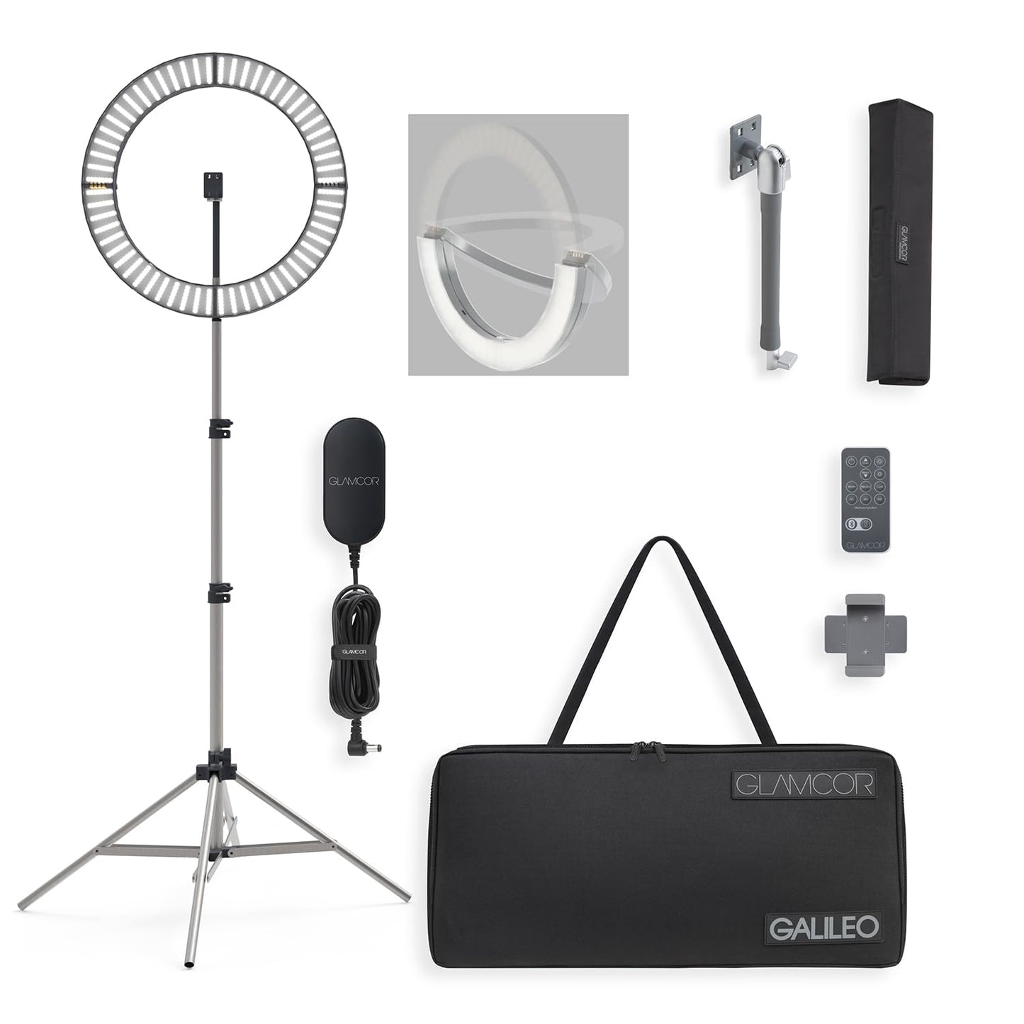 GLAMCOR Galileo Pro Kit: Foldable Ring Light with Stand - Portable Ring Light for Phone Content Creator Kit with Bluetooth Selfie Function | Adjustable Temperature, USB Fast-Charging, Remote Control
